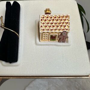 Estee Lauder Gingerbread House Ornament with Red and Gold Accents